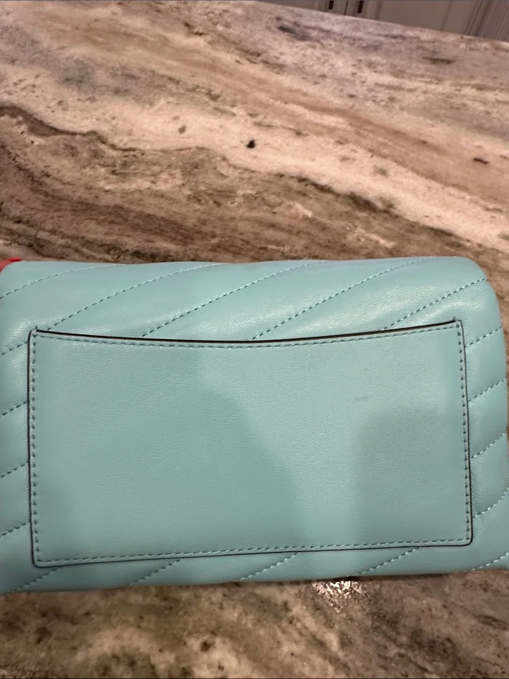 Tory Burch Kira Chevron Crossbody Chain Wallet WOC Light Celeste NWOT